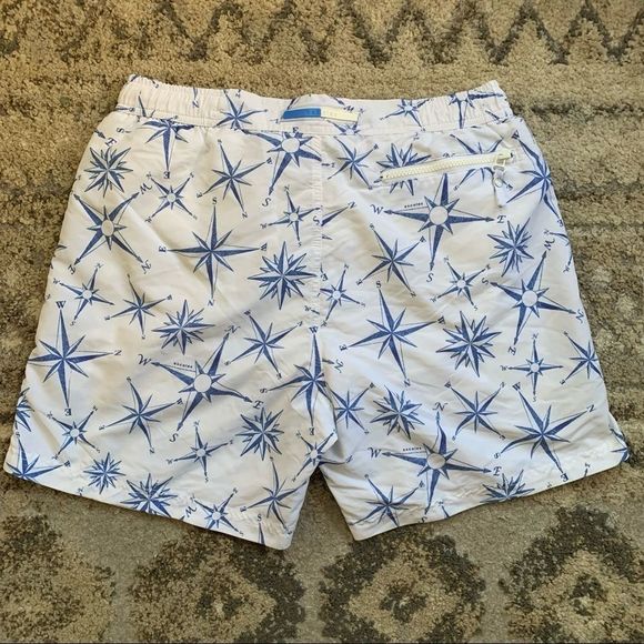 Escales Paris White Blue Map Compass Swim Trunks 6in Large - Picture 2 of 8